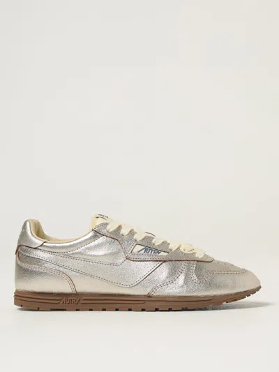 Autry Leather Windspin Sneakers Metallic Finish In Burgundy