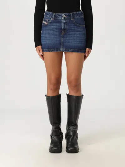 Diesel Logo Detailed Denim Mini Skirt In Light Blue