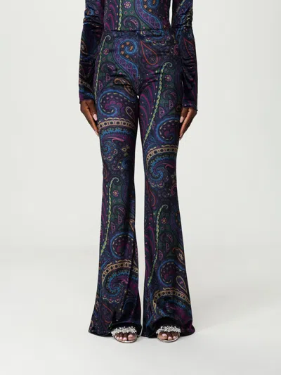 Etro Paisley-print Flared Viscose Trousers In Blue