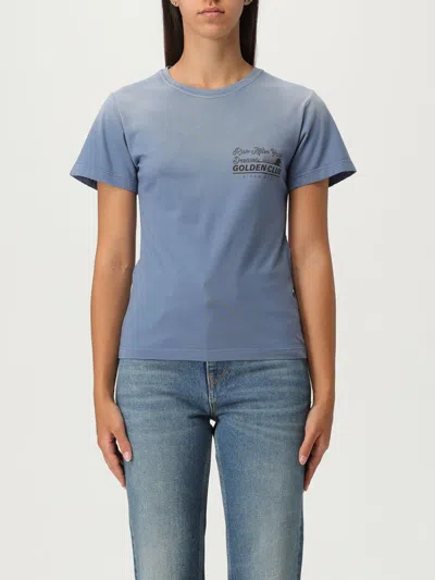Golden Goose Faded Blue T-shirt With Print On The Chest Women In Blue
