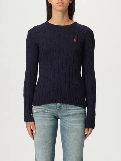 Polo Ralph Lauren Julianna Cotton Cable Crew Neck Sweater In Hunter Navy