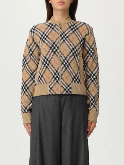 Burberry Check Wool Zip-up Cardigan In Brown
