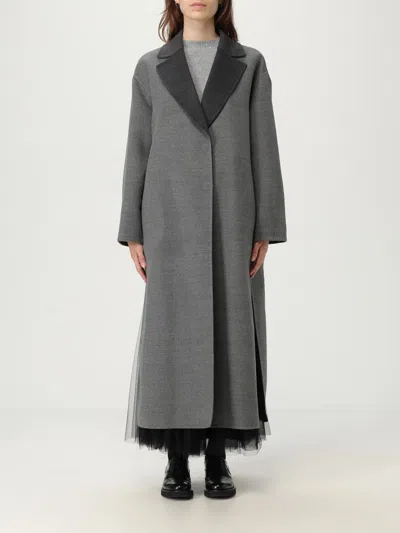 Fabiana Filippi Robe Coat With Notched Lapel And Pockets In Gray