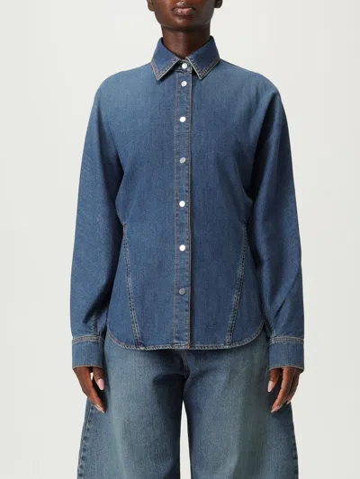 Alaïa Alaia Rounded Blue Denim Shirt Women In Blue