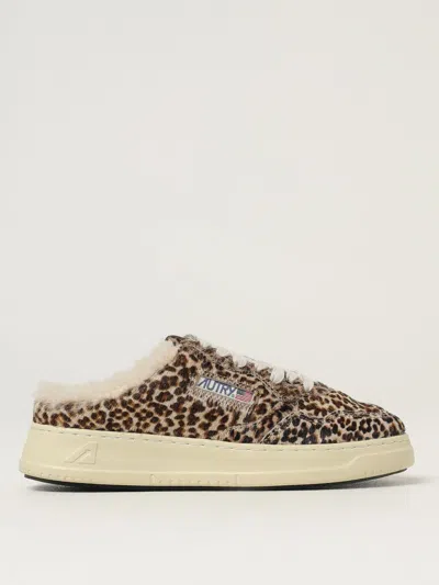 Autry Animal Print Low Top Sneakers With Shearling Trim In White