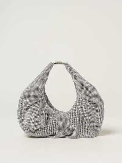 Benedetta Bruzziches Metallic Rhinestone Mini Bag With Slouchy Handle In Silver