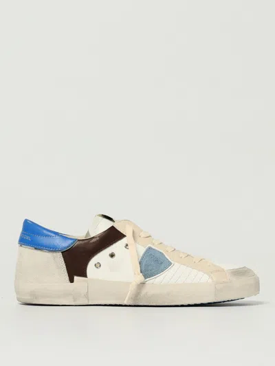 Philippe Model Prsx Low Man Blanc/brun/bluet Sneakers In White