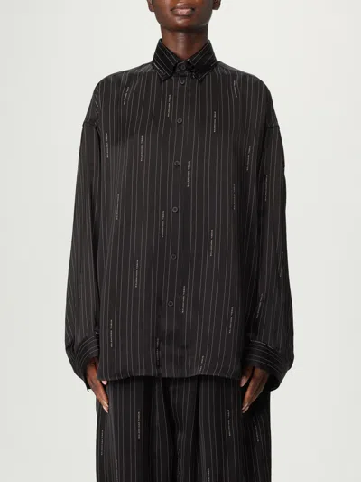 Balenciaga Pinstriped Black Button-down Shirt Women In Brown