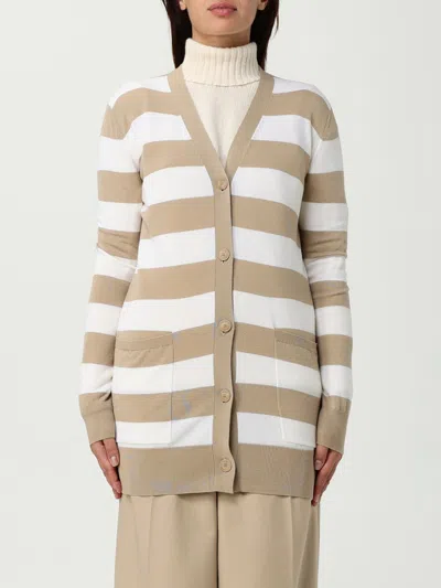 Max Mara Maxmara Women Fiemme - Long Striped Wool Cardigan In Sand