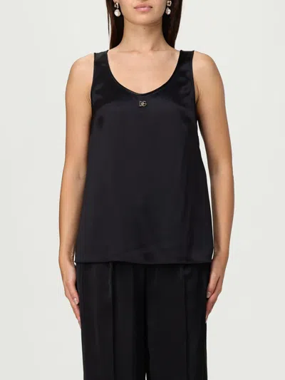 Dolce & Gabbana Satin Camisole Top With Logo In Black