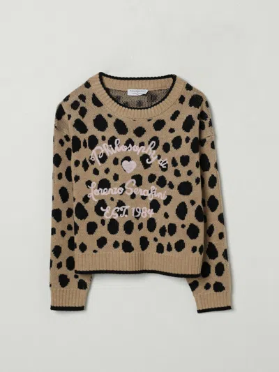 Philosophy Di Lorenzo Serafini Beige Sweater For Girl With Polka Dots In Animal Print