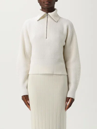 Max Mara Half Zip Knit Sweater With High Neck In White