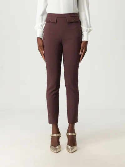 Elisabetta Franchi Cropped Trousers With Belt Loops And Buttoned Pockets In Brown