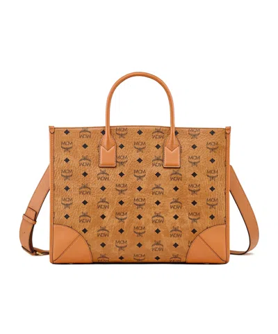 Mcm Munich Large Tote Bag With Shoulder Strap In Brown