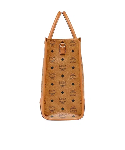 Mcm Munich Large Tote Bag With Shoulder Strap In Brown