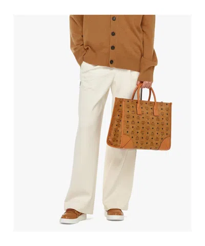 Mcm Munich Large Tote Bag With Shoulder Strap In Brown