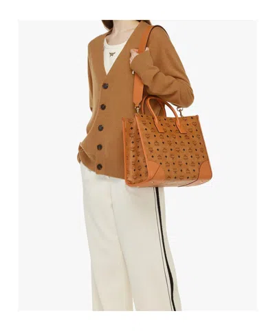 Mcm Munich Large Tote Bag With Shoulder Strap In Brown