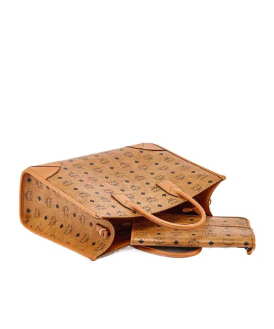 Mcm Munich Large Tote Bag With Shoulder Strap In Brown