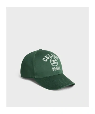 Celine University Baseball Cap In Gabardine Coton Washed In Green