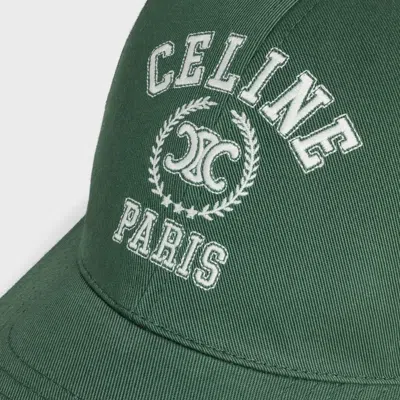 Celine University Baseball Cap In Gabardine Coton Washed In Green