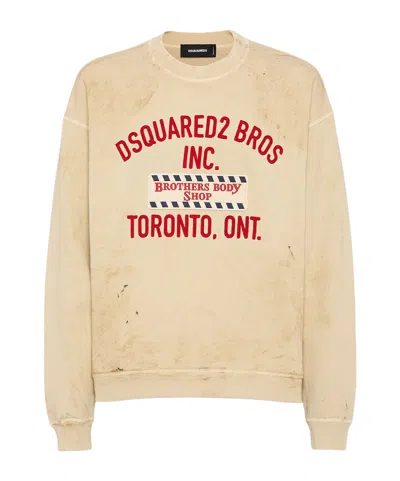 Dsquared2 Brothers Body Shop Patch Distressed Sweatshirt In Neutral