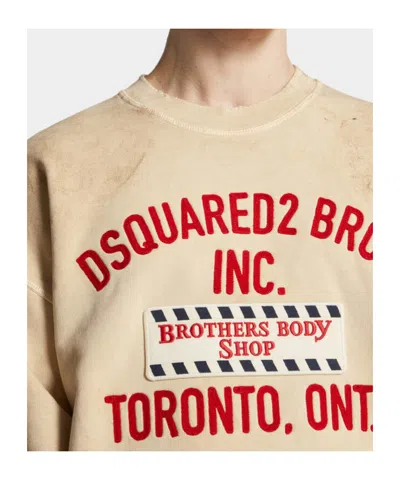 Dsquared2 Brothers Body Shop Patch Distressed Sweatshirt In Neutral