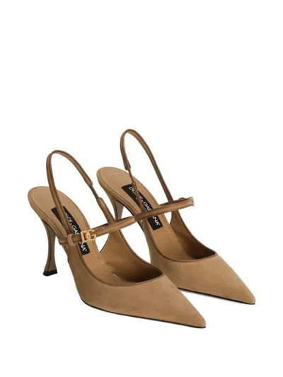 Dolce & Gabbana Suede And Nappa Leather Slingback In Brown