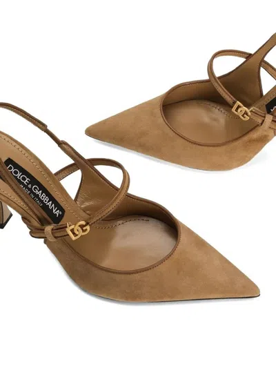 Dolce & Gabbana Suede And Nappa Leather Slingback In Brown