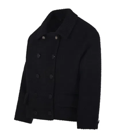 Gucci Double-breasted Wool Jacket Featuring Pockets In Black