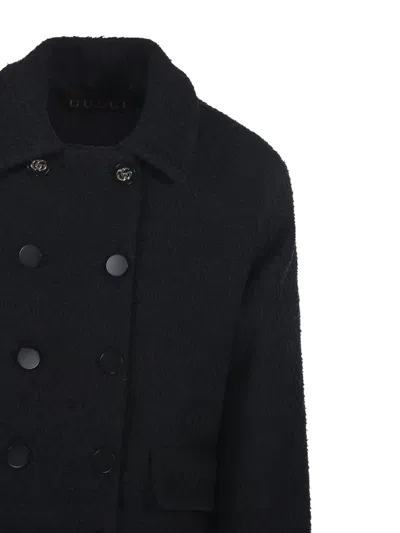 Gucci Double-breasted Wool Jacket Featuring Pockets In Black