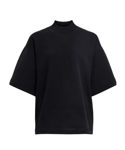 Alaïa High Neck Ribbed Cotton T-shirt In Black