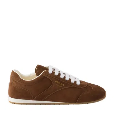 Prada Cocoa-coloured Sneakers In Suede Leather In Brown