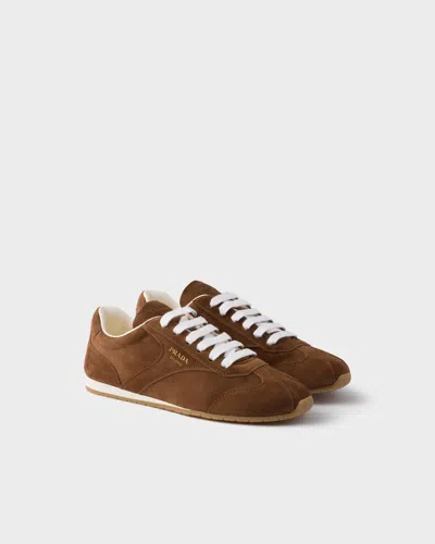Prada Cocoa-coloured Sneakers In Suede Leather In Brown