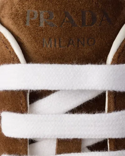 Prada Cocoa-coloured Sneakers In Suede Leather In Brown