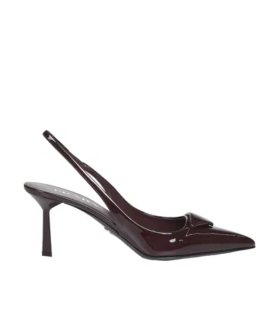 Prada Patent Leather Slingback Pumps In Burgundy