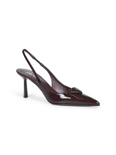 Prada Patent Leather Slingback Pumps In Burgundy