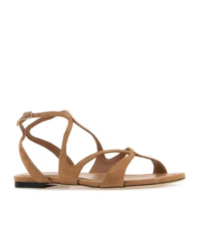 Jimmy Choo Ayla Flat Suede Leather Sandals In Brown