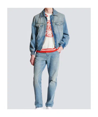 Balmain Blue Cropped Lined Denim Jacket In Blue