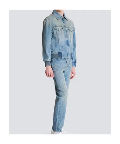 Balmain Blue Cropped Lined Denim Jacket In Blue