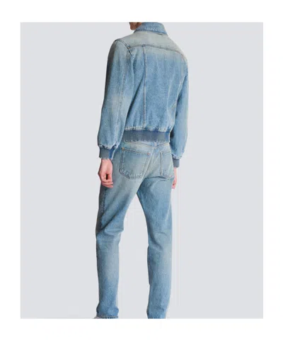 Balmain Blue Cropped Lined Denim Jacket In Blue