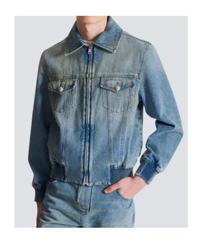 Balmain Blue Cropped Lined Denim Jacket In Blue