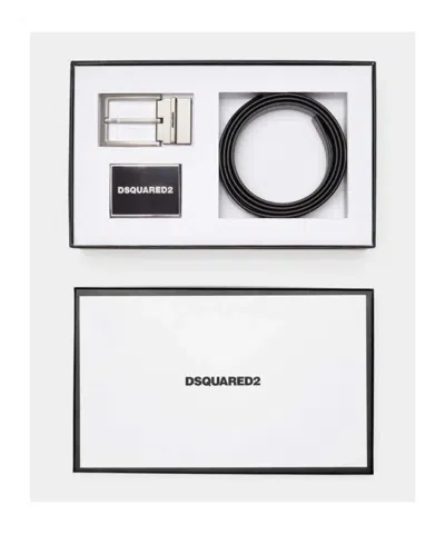 Dsquared2 Black Leather Belt With Logo Buckle In Black