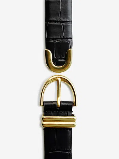 Khaite Womens Bambi Skinny Croc-embossed Leather Belt Black In Black 200