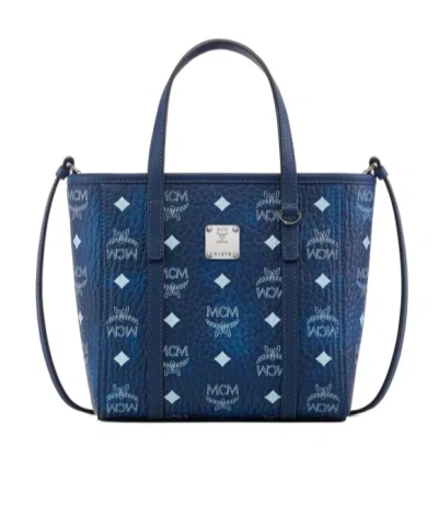 Mcm Toni Mini Visetos Shopper Top-handle Bag In Blue