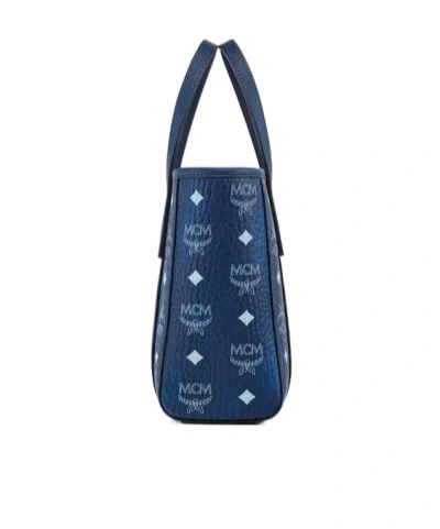 Mcm Toni Mini Visetos Shopper Top-handle Bag In Blue