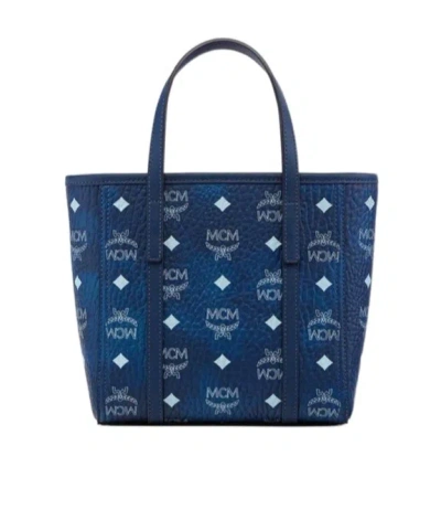 Mcm Toni Mini Visetos Shopper Top-handle Bag In Blue