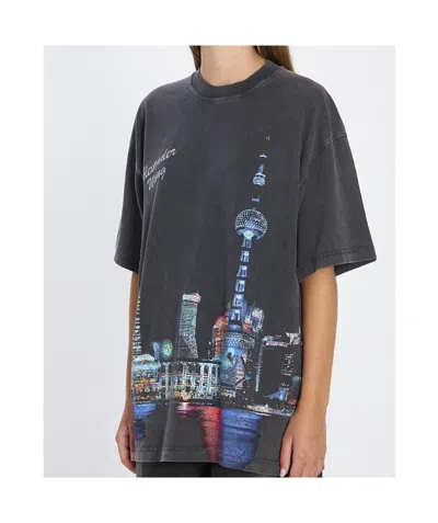 Alexander Wang Shanghai Skyline Graphic Rhinestone T-shirt In Blue