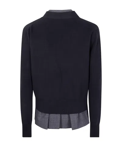 Sacai Glen Check X Knit Cardigan In Blue