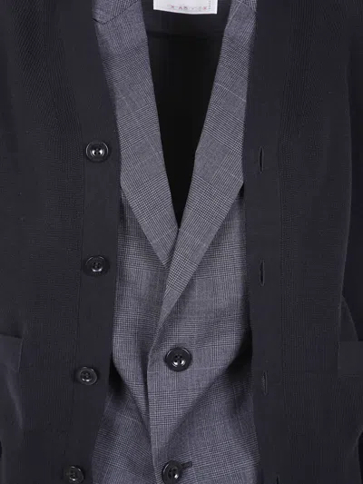 Sacai Glen Check X Knit Cardigan In Blue