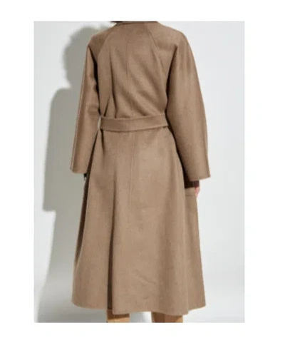 Max Mara Studio Camel Belted Coat In Wool Blend In Brown